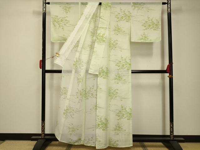 平和屋着物＊夏物 小紋 絽 流水花文 洗える着物 AABB8817sx