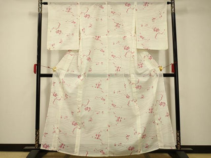 平和屋着物＊夏物 小紋 絽 枝花文 洗える着物 未使用 AABB8818sx