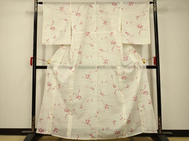 平和屋着物＊夏物 小紋 絽 枝花文 洗える着物 未使用 AABB8818sx