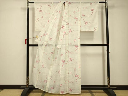 平和屋着物＊夏物 小紋 絽 枝花文 洗える着物 未使用 AABB8818sx