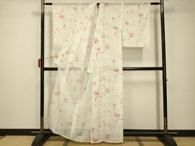 平和屋着物＊夏物 小紋 絽 枝花文 洗える着物 未使用 AABB8818sx