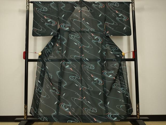 平和屋着物＊夏物 小紋 絽 流水文 洗える着物 AABB8820sx