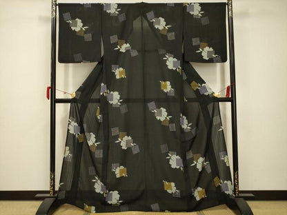 平和屋着物＊夏物 小紋 紗 色紙花文 洗える着物 AABB8826sx