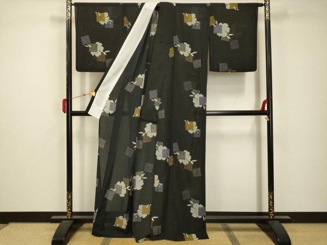 平和屋着物＊夏物 小紋 紗 色紙花文 洗える着物 AABB8826sx