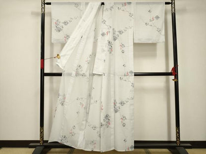 平和屋着物＊夏物 小紋 絽 松皮菱花文 洗える着物 AABB8833sx