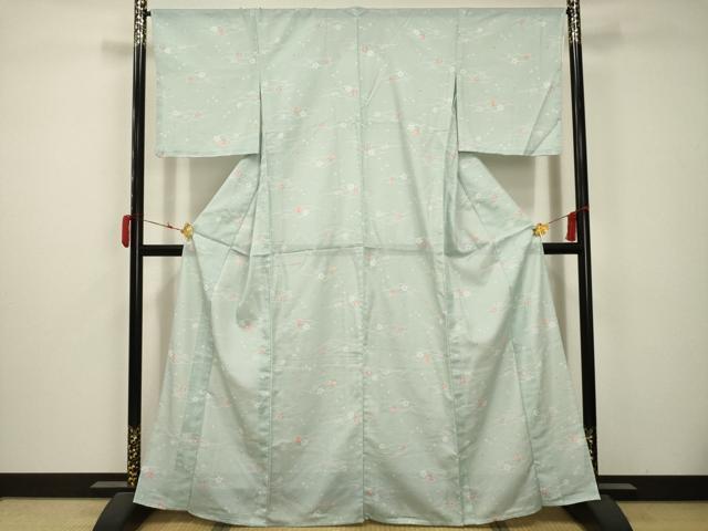 平和屋着物＊夏物 小紋 絽 流水花文 洗える着物 AABB8835sx