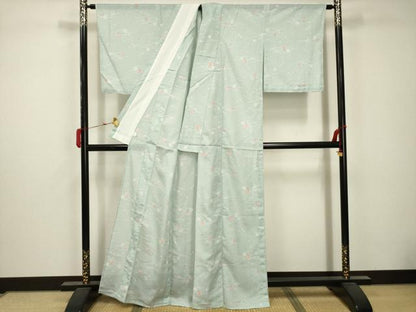 平和屋着物＊夏物 小紋 絽 流水花文 洗える着物 AABB8835sx
