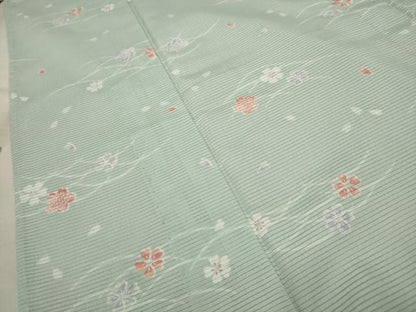 平和屋着物＊夏物 小紋 絽 流水花文 洗える着物 AABB8835sx