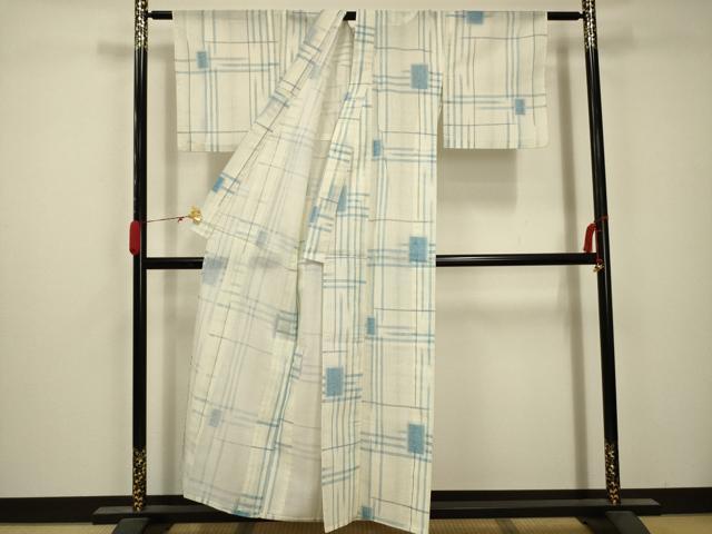 平和屋着物＊夏物　小紋　紗　格子　AABB8836sx