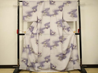 平和屋着物＊夏物 小紋 絽 流水花文 暈し染め 洗える着物 AABB8837sx