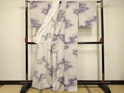 平和屋着物＊夏物 小紋 絽 流水花文 暈し染め 洗える着物 AABB8837sx