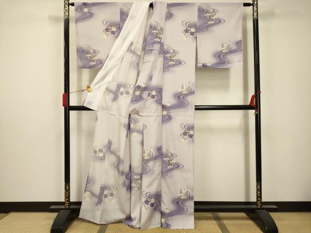 平和屋着物＊夏物 小紋 絽 流水花文 暈し染め 洗える着物 AABB8837sx