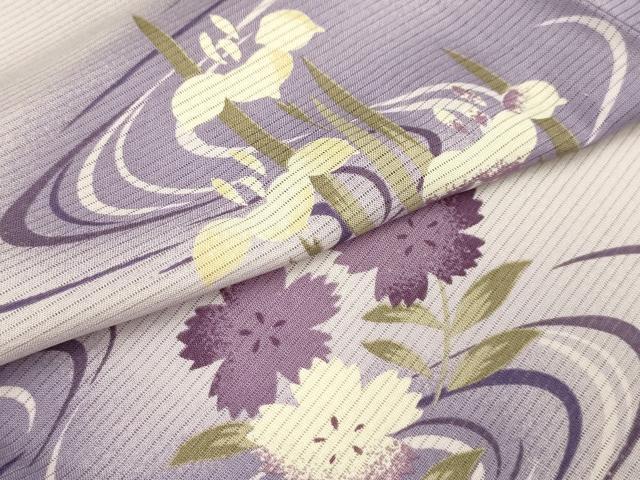平和屋着物＊夏物 小紋 絽 流水花文 暈し染め 洗える着物 AABB8837sx