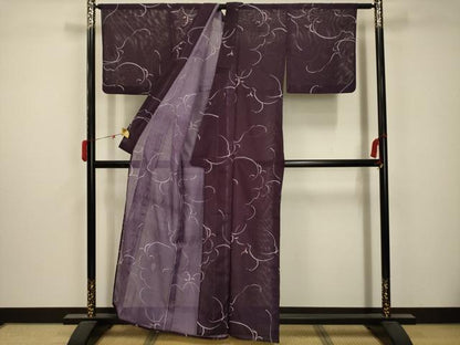 平和屋着物＊夏物 小紋 絽 舞花文 洗える着物 AABB8842sx