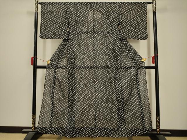 平和屋着物＊夏物 小紋 絽 花菱文 洗える着物 AABB8844sx