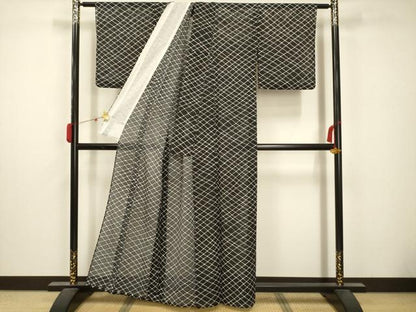平和屋着物＊夏物 小紋 絽 花菱文 洗える着物 AABB8844sx