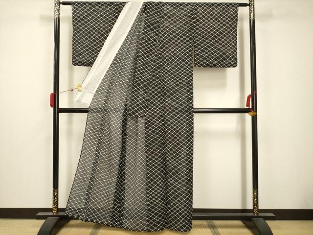 平和屋着物＊夏物 小紋 絽 花菱文 洗える着物 AABB8844sx