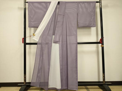 平和屋着物＊夏物 色無地 縦絽 浅紫色 洗える着物 AABB8845sx