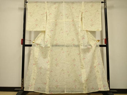 平和屋着物＊夏物 小紋 紗 枝花文 AABB8848sx
