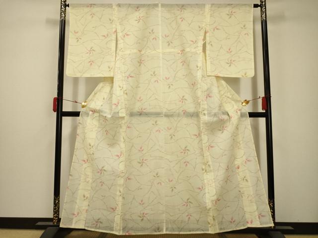 平和屋着物＊夏物 小紋 紗 枝花文 AABB8848sx