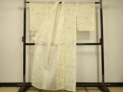 平和屋着物＊夏物 小紋 紗 枝花文 AABB8848sx