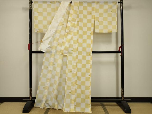 平和屋着物＊夏物 小紋 紗 市松桜文 洗える着物 AABB8850sx