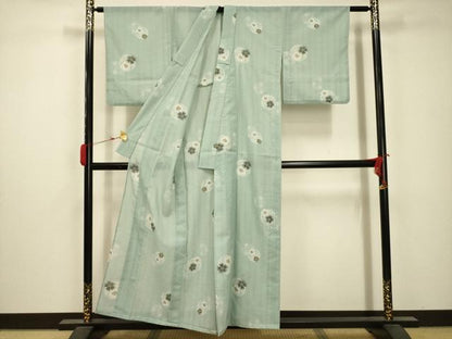 平和屋着物＊夏物 小紋 縦絽 花丸文 洗える着物 AABB8851sx