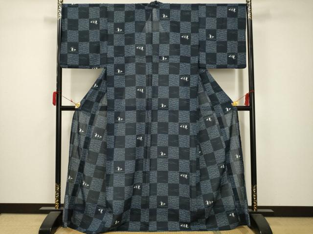 平和屋着物＊夏物 小紋 紗 兎 洗える着物 AABB8853sx