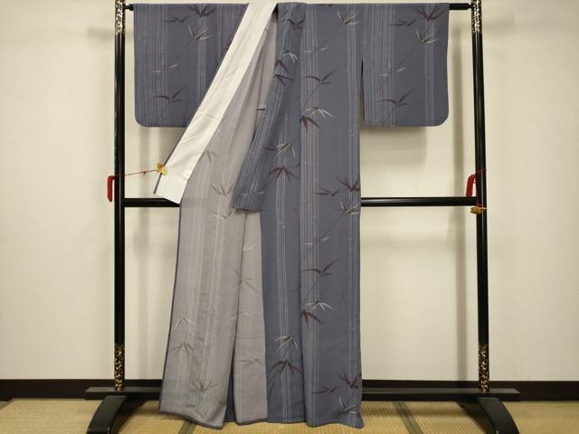 平和屋着物＊夏物 小紋 絽 笹竹間道 洗える着物 AABB8855sx