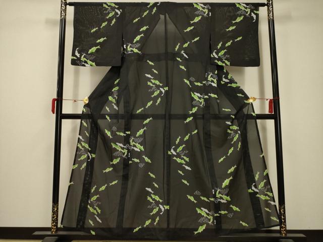 平和屋着物＊夏物 小紋 絽 魚 洗える着物 AABB8856sx