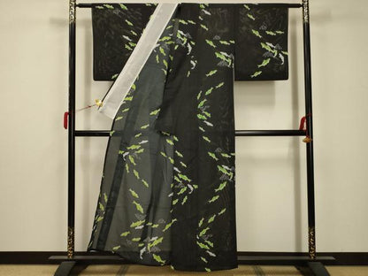 平和屋着物＊夏物 小紋 絽 魚 洗える着物 AABB8856sx