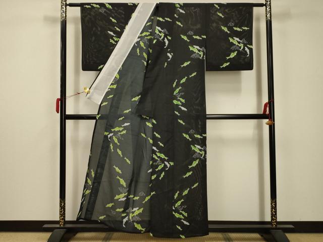 平和屋着物＊夏物 小紋 絽 魚 洗える着物 AABB8856sx