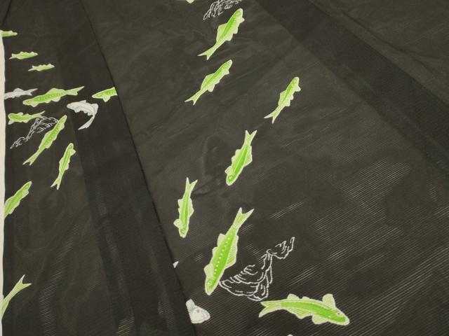 平和屋着物＊夏物 小紋 絽 魚 洗える着物 AABB8856sx