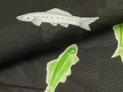 平和屋着物＊夏物 小紋 絽 魚 洗える着物 AABB8856sx