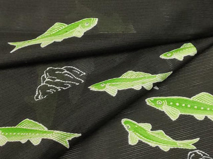 平和屋着物＊夏物 小紋 絽 魚 洗える着物 AABB8856sx