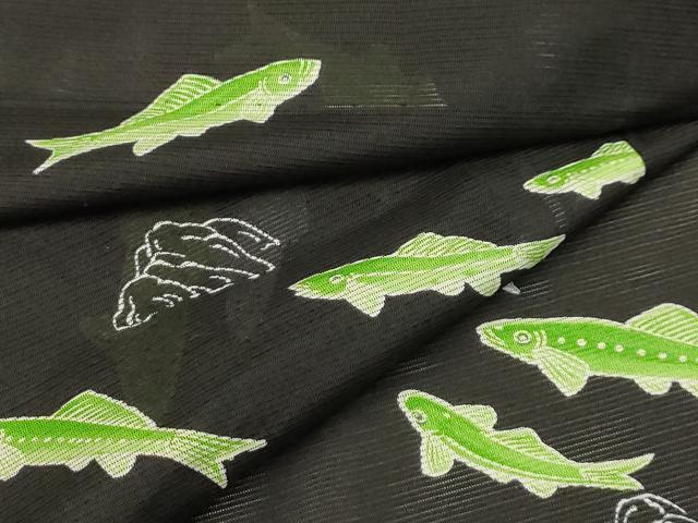 平和屋着物＊夏物 小紋 絽 魚 洗える着物 AABB8856sx