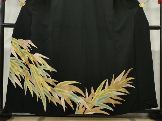 平和屋着物■豪華黒留袖 駒刺繍 笹 金彩 正絹 逸品 AABB9033nf