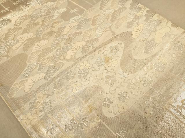 平和屋着物◎六通柄袋帯　唐織　流水花文　銀糸　正絹　逸品　AABB9043dt