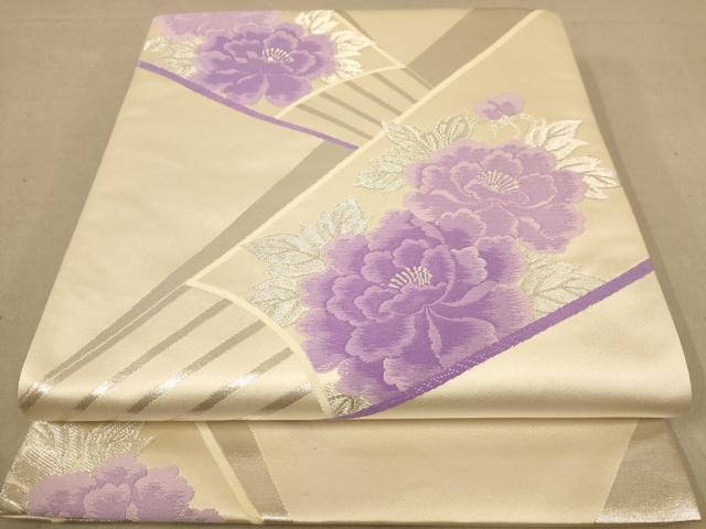 平和屋着物◎六通柄袋帯　唐織　草花文　銀糸　正絹　逸品　AABB9044dt