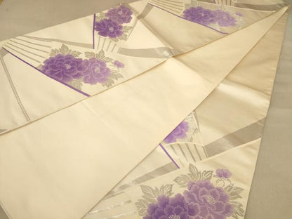 平和屋着物◎六通柄袋帯　唐織　草花文　銀糸　正絹　逸品　AABB9044dt