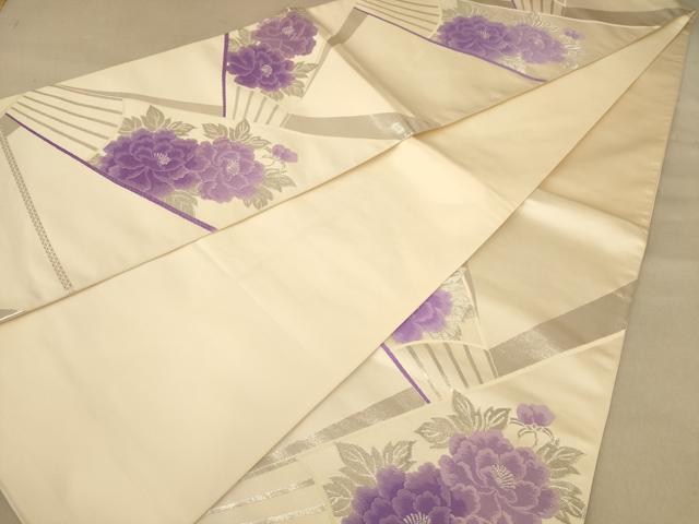 平和屋着物◎六通柄袋帯　唐織　草花文　銀糸　正絹　逸品　AABB9044dt
