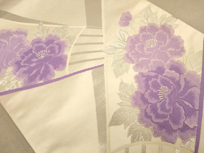 平和屋着物◎六通柄袋帯　唐織　草花文　銀糸　正絹　逸品　AABB9044dt