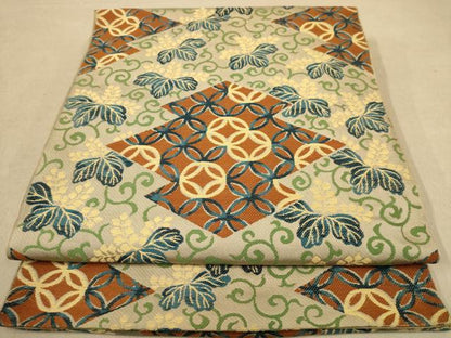 平和屋着物◎六通柄袋帯　吉祥花文　金糸　正絹　逸品　AABB9047dt