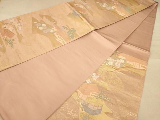 平和屋着物◎六通柄袋帯　唐織　風景花文　金糸　正絹　逸品　AABB9052dt