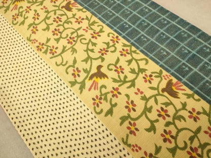 平和屋着物◎全通柄袋帯　紬地　花鳥文　正絹　逸品　AABB9053dt