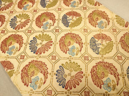 平和屋着物◎佐賀錦　六通柄袋帯　花鳥文　金糸　正絹　逸品　AABB9055dt