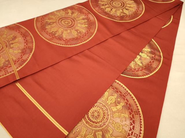 平和屋着物◎全通柄袋帯　人物風景文　金糸　正絹　逸品　AABB9056dt