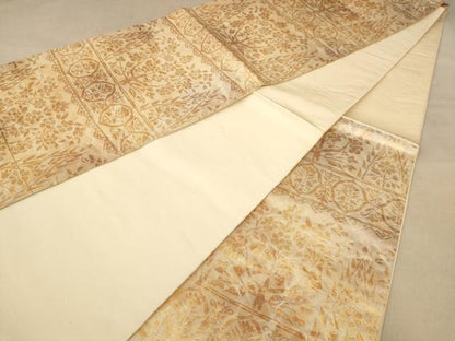 平和屋着物◎六通柄袋帯　更紗花文　金糸　正絹　逸品　AABB9058dt