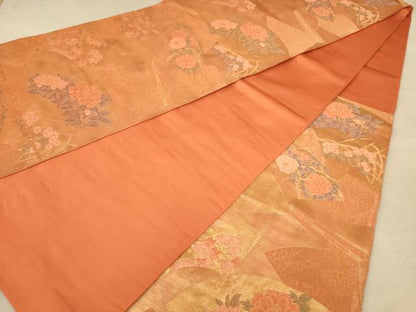 平和屋着物◎六通柄袋帯　地紙花文　金糸　正絹　逸品　AABB9059dt