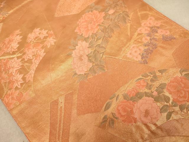平和屋着物◎六通柄袋帯　地紙花文　金糸　正絹　逸品　AABB9059dt